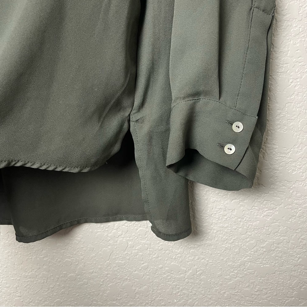 H&M Olive Green/ Charcoal Gray Women's Chiffon Button Down Blouse Size 12 - Picture 7 of 9